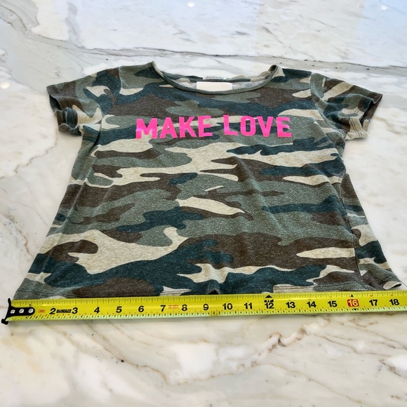 MOTHER MAKE LOVE NOT WAR CAMOUFLAGE LINEN SINFUL BOXY TEE SIZE SMALL - Picture 9 of 13